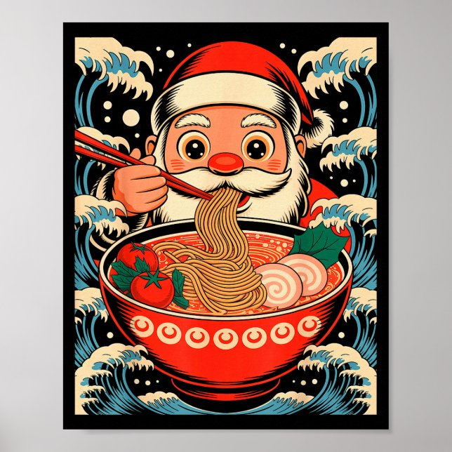 Poster Santa Claus Eating Ramen Noodles Japanese Christma (Frente)
