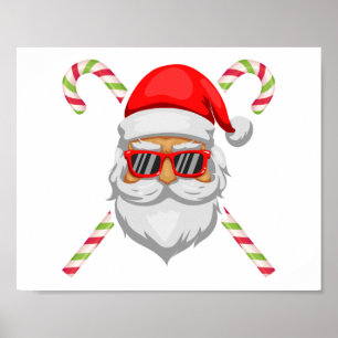 Poster Santa claus face sunglasses sweet cane