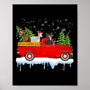 Poster Santa Claus Goat Ride Red Truck Tree Christma