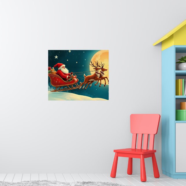 Poster Santa Claus in sleigh with reindeer (Berçário 1)