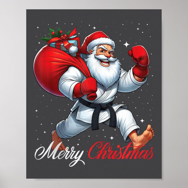Poster Santa Claus Karate Player Feliz Natal Snow Xma (Frente)