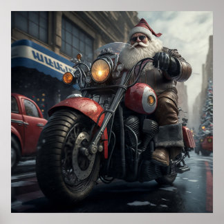 Poster Santa Claus Motorcycle Biker Christmas