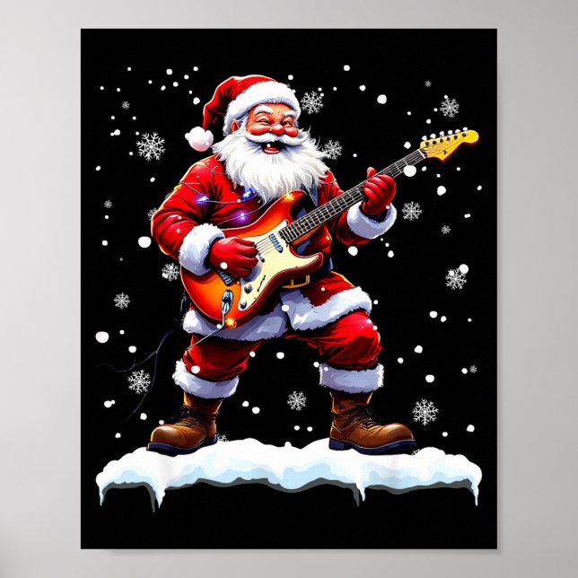 Poster Santa Claus Playing B Guitar Christmas Xmas Music  (Frente)