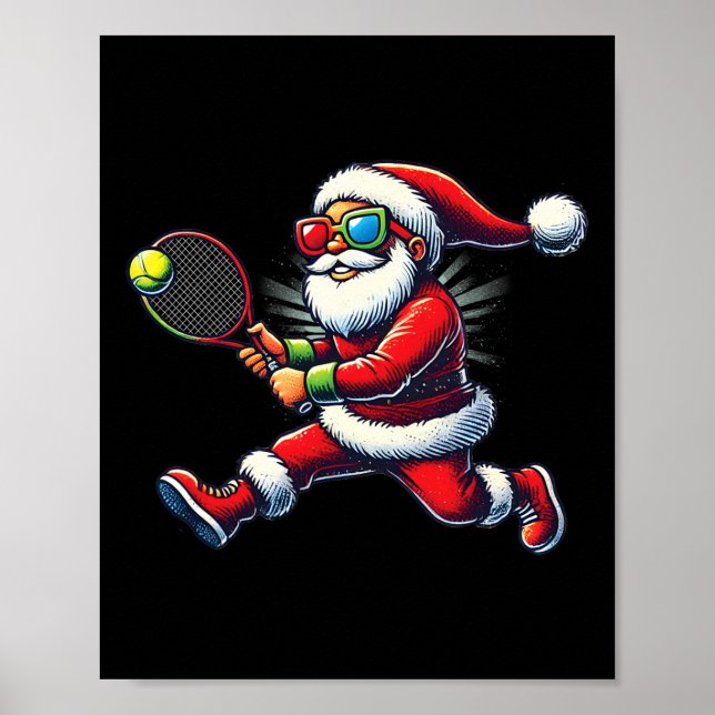 Poster Santa Claus Playing Tennis Game Tennis Racket Chri (Frente)