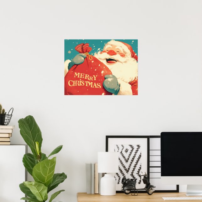 Poster Santa Claus Preparing Christmas Gifts - Retro Art (Escritório em casa)