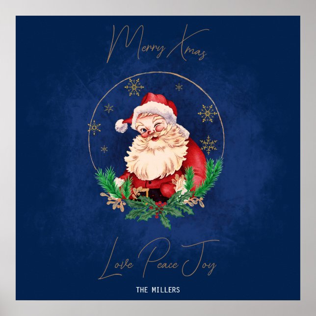 Poster Santa Claus Red Blue Vintage Feliz Natal (Frente)