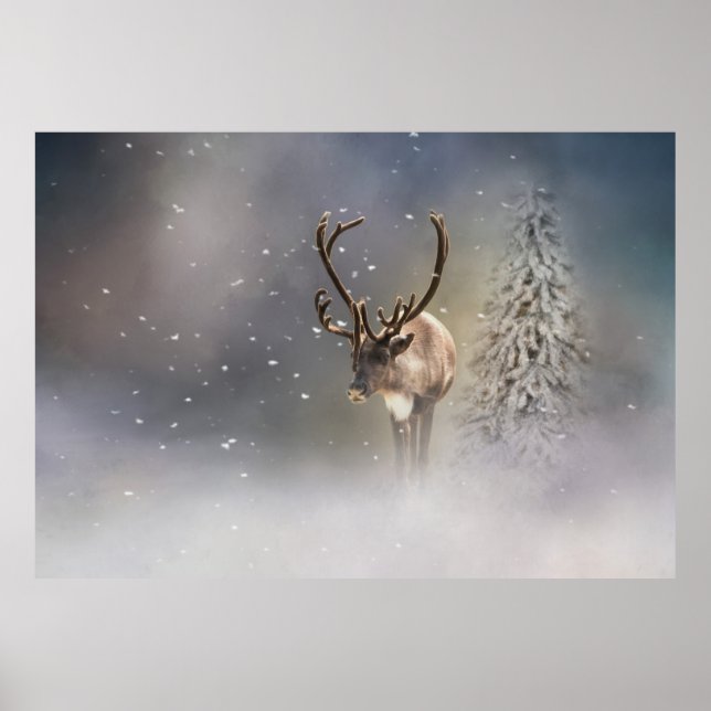 Poster Santa Claus Reindeer na neve (Frente)