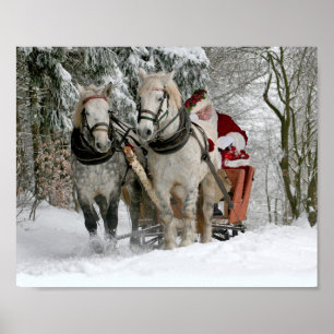Poster Santa Claus rides in a Horse sleigh