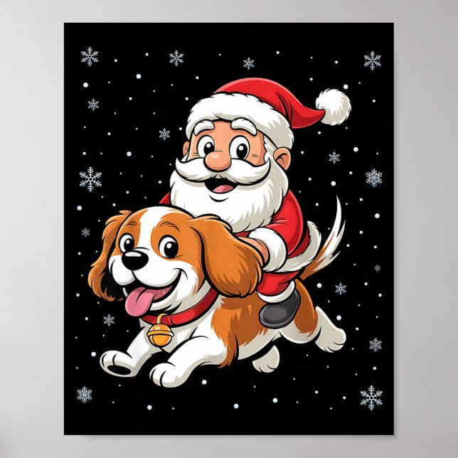 Poster Santa Claus Riding Cavalier King Charles Spaniel D (Frente)