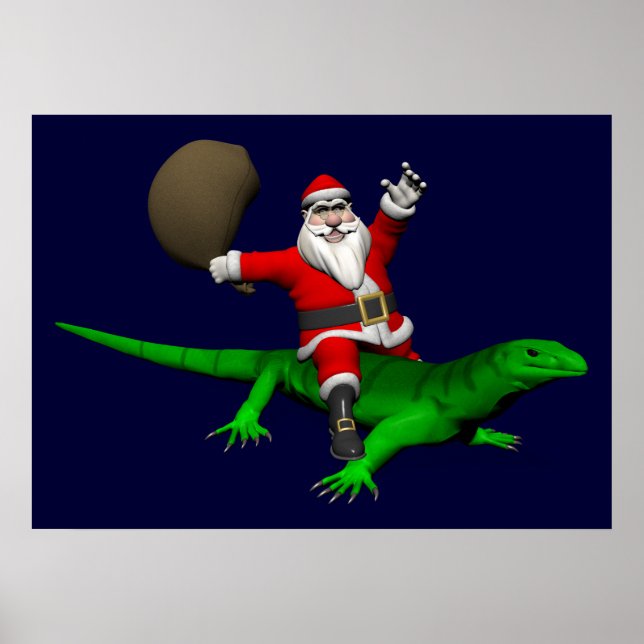 Pôster Santa Claus Riding Green Lizard (Frente)