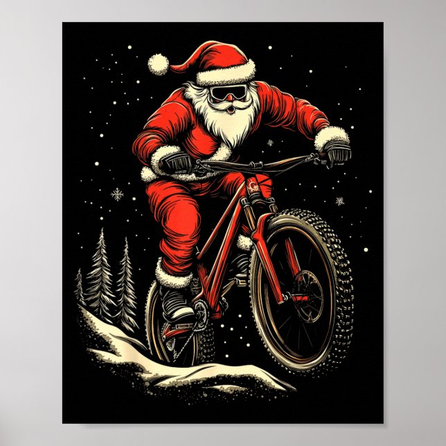 Poster Santa Claus Riding Mountain Bike Christmas Funny M (Frente)