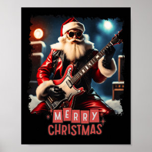 Poster Santa Claus Rock Guitar Feliz Natal