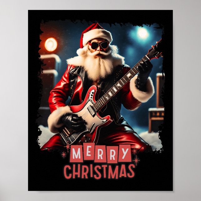 Poster Santa Claus Rock Guitar Feliz Natal (Frente)