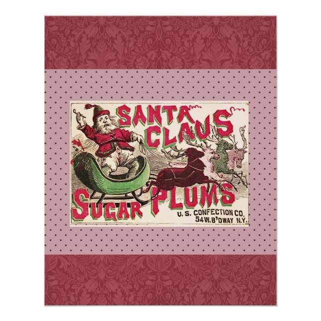 Pôster Santa Claus Vintage Ilustração Sleigh (Frente)