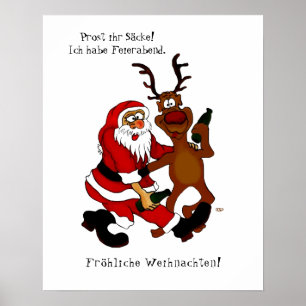 Poster Santa Claus with moose - Happy Christmas