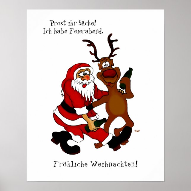 Poster Santa Claus with moose - Happy Christmas (Frente)