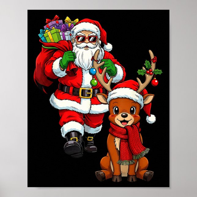 Poster Santa Claus With Reindeer And Cool Christmas  (Frente)