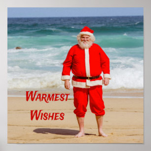 Poster Santa Cláusula sobre o Aquecimento da Praia Desej