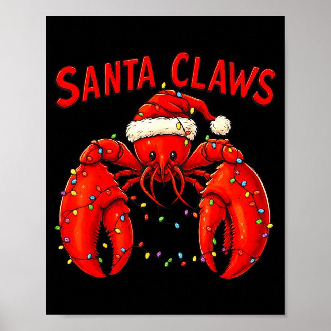Poster Santa Claws Funny Christmas Lobster With Lights  (Frente)