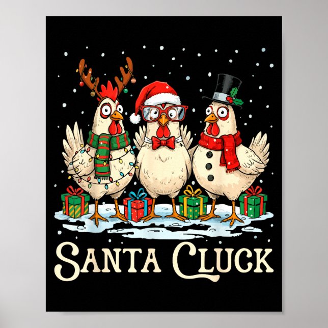 Poster Santa Cluck Chicken Christmas Farm Animal Funny  (Frente)