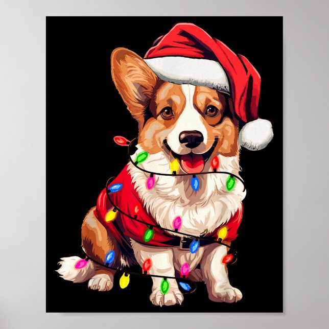 Poster Santa Corgi Dog Christmas Lights Xmas Pajama Dog L (Frente)