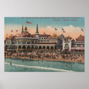 Pôster Santa Cruz, CA - casino e praia de Santa Cruz
