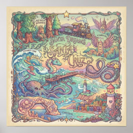 Poster Santa Cruz California Illustrated Map Dreamscape
