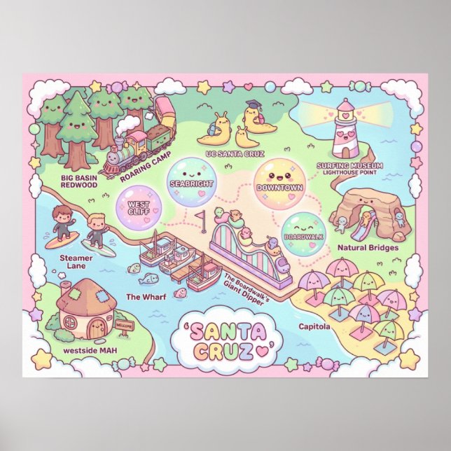 Poster Santa Cruz Fantasy Map – Mythical Coastal Art Prin (Frente)