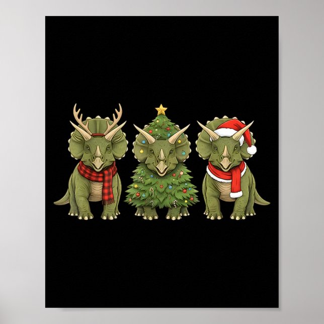 Poster Santa Dinosaur Christmas Tree Triceratops Lover Xm (Frente)