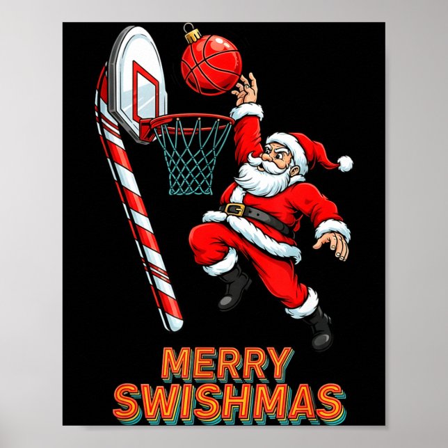 Poster Santa Dunking Merry Swishmas Basketball Christmas  (Frente)
