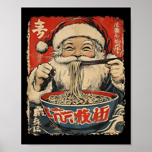 Poster Santa Eating Ramen Noodles Ukiyo-e Insred Christma (Frente)