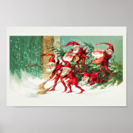 Poster Santa elves sweeping snow