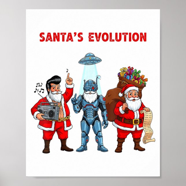 Poster Santa Evolution Robot Clic Future Funny Christmas  (Frente)