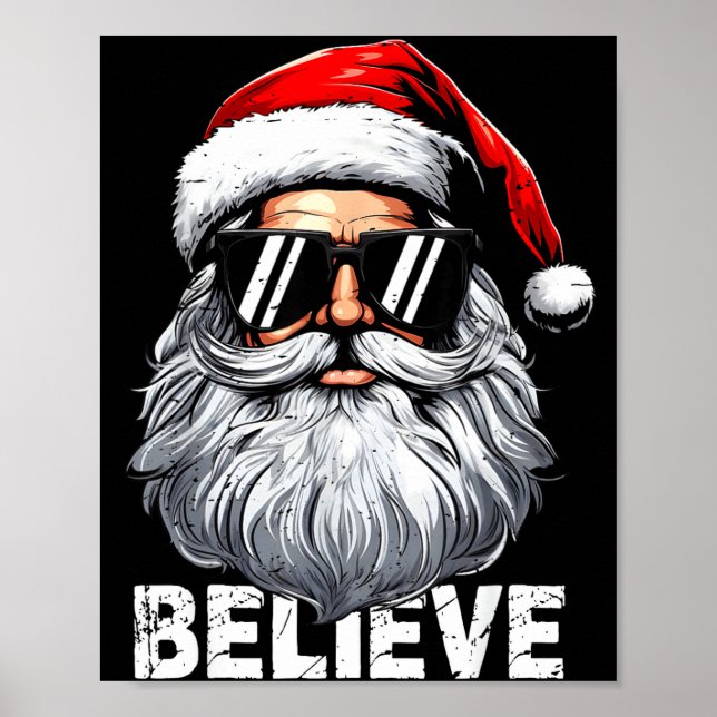 Poster Santa Face Sungles Believe Christmas Shirts For Bo (Frente)