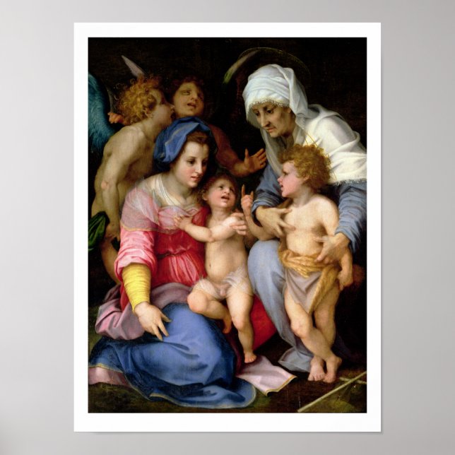 Pôster Santa família com anjos, c.1515-16 (óleo no painel (Frente)