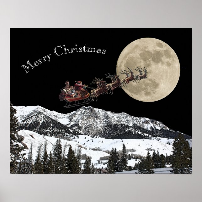 Poster Santa flying high over the moon (Frente)