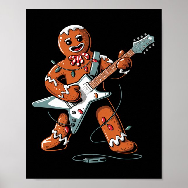 Poster Santa Gingerbread Playing Guitar Funny Christmas P (Frente)