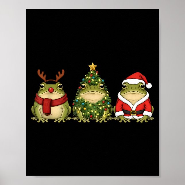 Poster Santa Green Frog Christmas Tree Frog Lover Animal  (Frente)