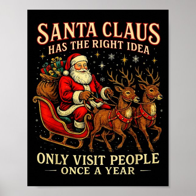 Poster Santa Has The Right Idea Funny Introvert Christmas (Frente)