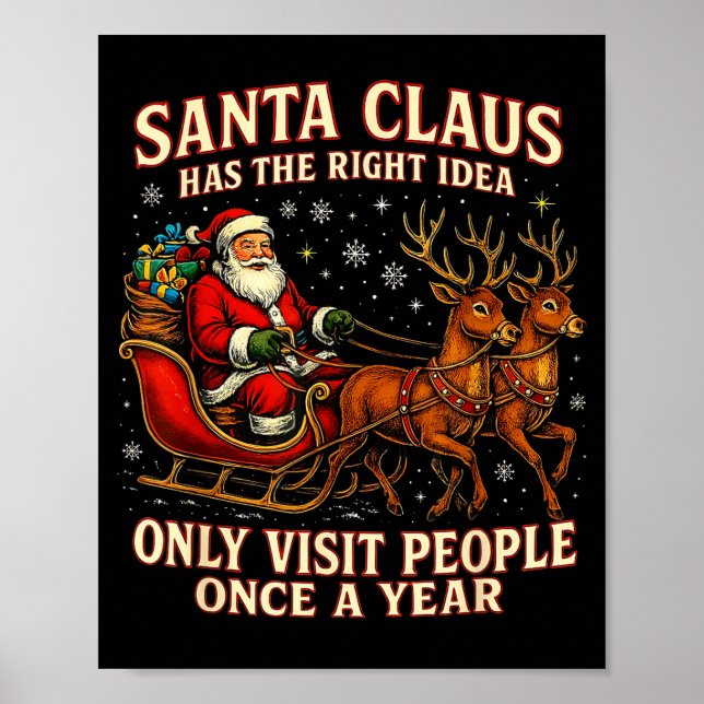 Poster Santa Has The Right Idea Funny Introvert Christmas (Frente)