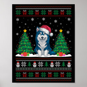 Poster Santa Hat Alaskan Klee Kai Dog Xmas Tree Lights Ug