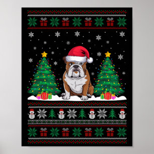 Poster Santa Hat American Buldogue Xmas Tree Luzes Feias