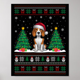 Poster Santa Hat Beagle Cachorro Árvore de Natal Luzes Fe