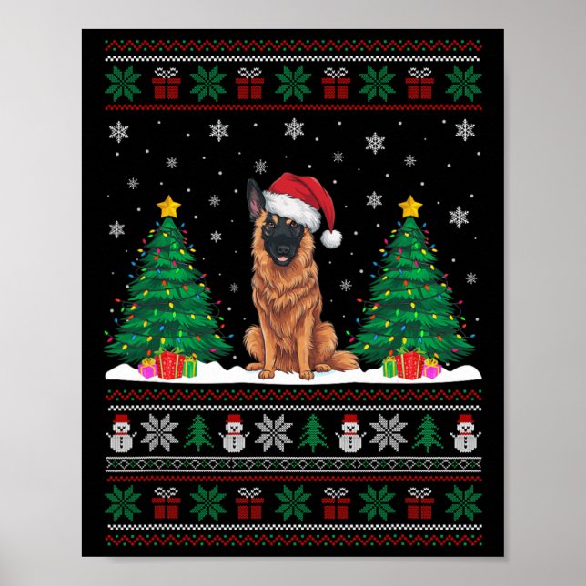 Poster Santa Hat Belga Malinois Dog Xmas Lights Ug (Frente)