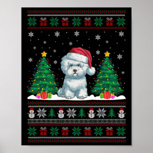 Poster Santa Hat Bichon Frise Cog Xmas Tree Luzes Feias