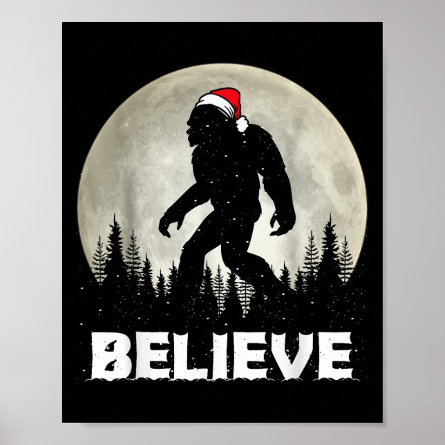 Poster Santa Hat Bigfoot Believe Christmas Lights Rock Sa (Frente)