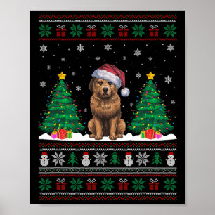 Poster Santa Hat Briard Cachorro Árvore de Natal Luzes Fe