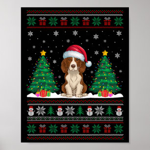 Poster Santa Hat Brittany Spaniel Dog Xmas Tree Lights Ug