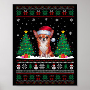 Poster Santa Hat Chihuahua Dog Árvore de Natal Luzes Feia
