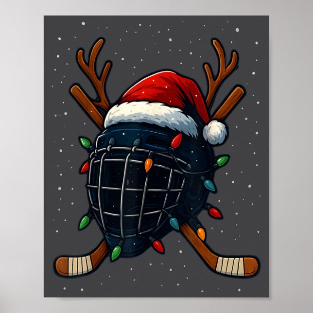 Poster Santa Hat Christmas Ice Hockey Helmet Player Reind (Frente)